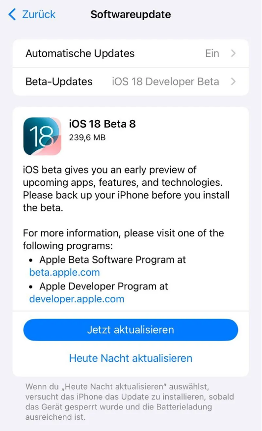 镇江苹果手机维修分享苹果 iOS / iPadOS 18 开发者预览版 Beta 8 发布 